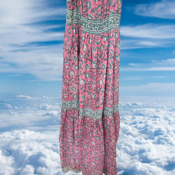 Bell By Alicia Bell Maxi Dress Pink Blue Silk Cotton Size Small Sleeveless - Picture 3 of 9